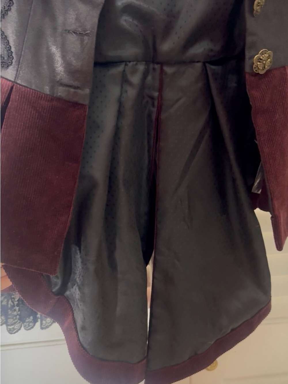 STEP in TIME by Lip Service Black/Burgundy Lace Corduroy Jacket w/ Tails M - Picture 5 of 9